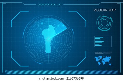 Mapa Benín del vector de radar de tecnología de marco digital azul HUD, GUI, interfaz de interfaz de usuario.