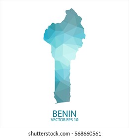 Benin map - blue geometric rumpled triangular low poly style gradient graphic background , polygonal design for your . Vector illustration eps 10.