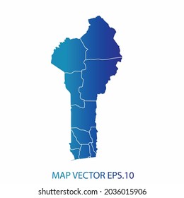 Benin map, blue gradient color , infographic style , on white background with Map World. Wire frame 3D mesh , map 3D,
