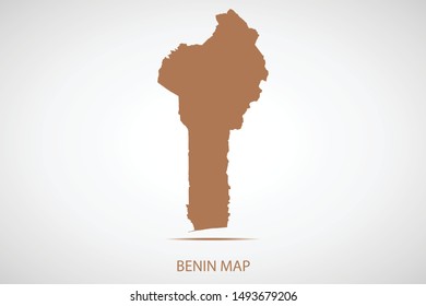 Benin map, brown color and country name. Map of Africa. Vector map on gray background. Symbol for your web site design map logo. app, ui, Travel vector eps10, concept Illustration.