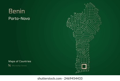 Benin Map with a capital of Porto-Novo Shown in a Microchip Pattern. E-government. World Countries vector maps. Microchip Series