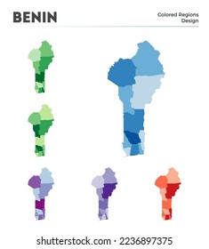 Benin map collection. Borders of Benin for your infographic. Colored country regions. Vector illustration.