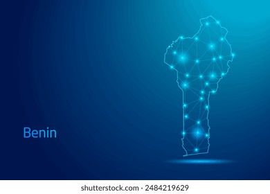 Mapa de Benín - concepto de tecnología de la comunicación, gráfico de bajo poli.