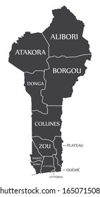 Benin map with departments and labels black