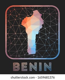 Benin map design. Vector low poly map of the country. Benin icon in geometric style. The country shape with polygonal gradient and mesh on a dark background.