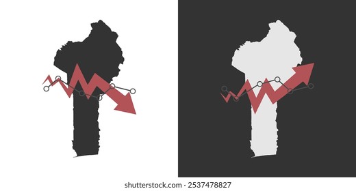 Benin-Karte mit Herbst- und Wiederherstellungsdiagramm, Statistikpfeil. Vektorgrafik.