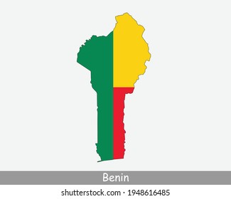 Benin Map Flag. Map of Benin with the Beninese national flag isolated on white background. Vector illustration