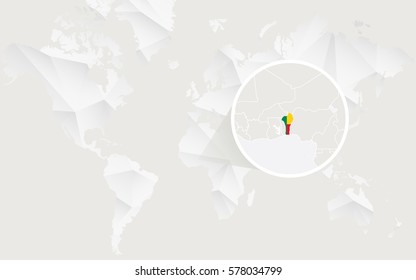 Benin map with flag in contour on white polygonal World Map. Vector Illustration.