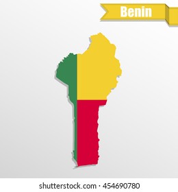 Benin map with flag inside and ribbon