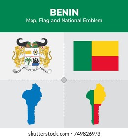 Benin Map, Flag and National Emblem 