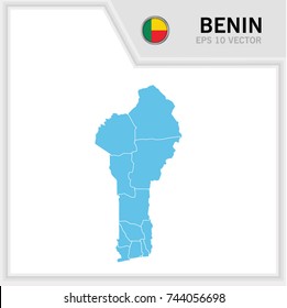 Benin map and flag in white background