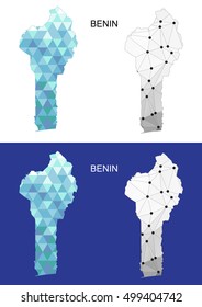 Benin map in geometric polygonal style. Abstract gems triangle.