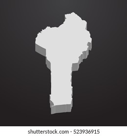Benin map in gray on a black background 3d