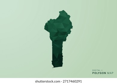 Karte von Benin - Vektorgrafik im Stil eines grünen Polygons, geometrisches Design mit niedrigem Poly und sauberer Silhouette auf weichgrünem Hintergrund.