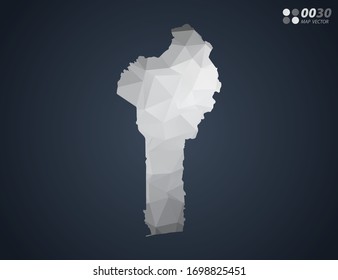 Benin map grey polygon red triangle mosaic with dark background. style gradient vector.
