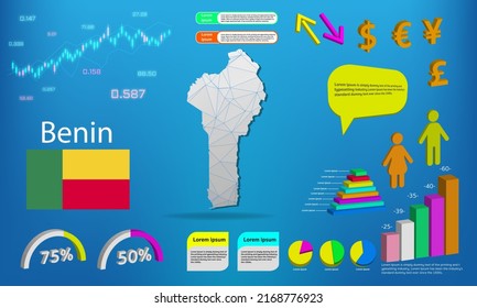 benin map info graphics - charts, symbols, elements and icons collection. Detailed benin map with High quality business infographic elements.