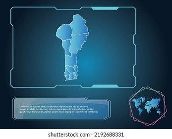 Benín Map tecnología infográfica color azul fondo de la colección de elementos