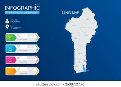 Benin map with location pointer marks. High detailed country map with division, cities and capital infographic template. Vector illustration EPS10