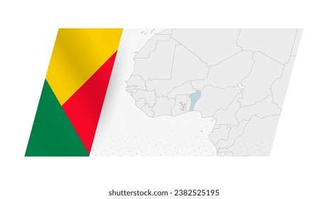 Benin Karte im modernen Stil mit der Flagge von Benin auf der linken Seite. Vektorgrafik einer Karte.