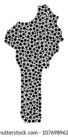 Benin Map mosaic of round dots in different sizes. Random round dots are arranged into Benin Map mosaic. Vector cartography map vector illustration.