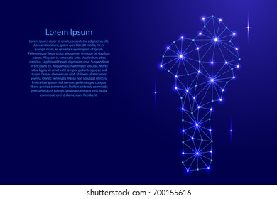 Benin map of polygonal mosaic lines network, rays and space stars of vector illustration.