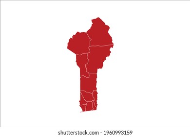 Benín Mapa de color rojo sobre fondo blanco