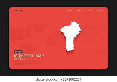 Benin Karte rot einzeln auf dunklem Hintergrund mit 3D-Weltkarte isometrische Vektorgrafik.