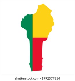Benin map silhouette with flag on white background