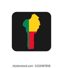 Benin map silhouette with flag on black background