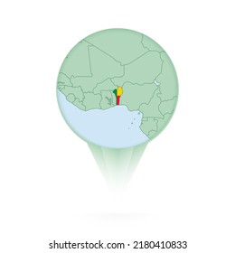 Benin map, stylish location icon with Benin map and flag. Green pin icon.