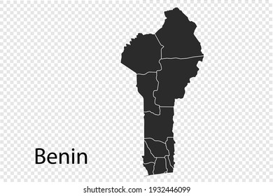 Benin map vector, black color. isolated on transparent background