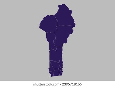 Benin map vector, Blue purple color isolated on gray background.
