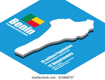 Benin map vector three dimensional