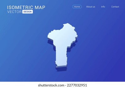 Benin map white on blue background with isolated 3D isometric concept vector illustration.