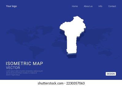 Benin map white on dark blue background 3d isometric vector illustration.