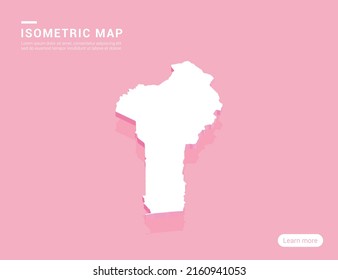Benín mapea blanco sobre fondo rosado con ilustración vectorial isométrica 3d