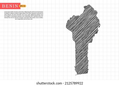 Benin Map - World Map International vector template with black outline graphic sketch and old school style isolated on white grid background - Vector illustration eps 10
