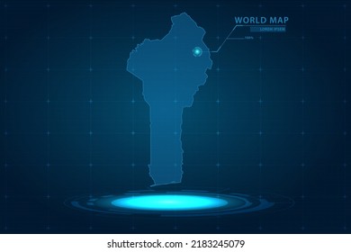 Benin Map - World Map International vector template with Hologram in perspective style and HUD, GUI, UI interface isolated on blue background for design - Vector illustration eps 10