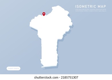 Mapa de Benín - Mapa mundial Mapa vectorial internacional con estilo isométrico que incluye sombra, blanco, color azul aislado en fondo azul para el diseño, infografía - Ilustración vectorial eps 10