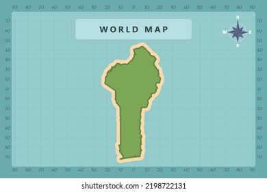 Benin Map - World Map International vector template High detailed with green and cream color isolated on blue background including Compass Rose icon - Vector illustration eps 10