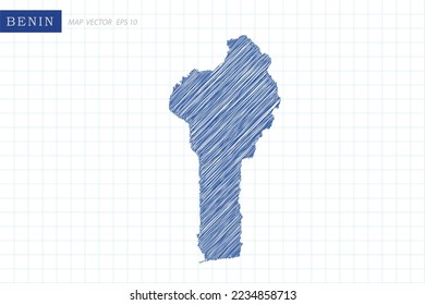 Benin Map - World Map International vector template with blue outline graphic and pen drawing sketch style isolated on white grid background for design, website - Vector illustration eps 10