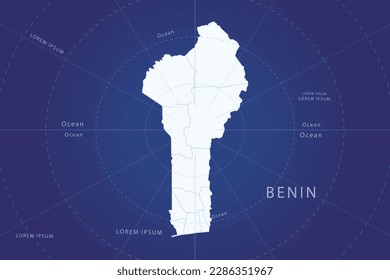 Benin Map - World Map International vector template with High detailed and white color including circle line on blue background for design, infographic, website - Vector illustration eps 10