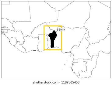 Benin map yellow frame geography national