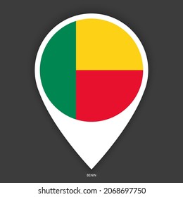 Benin marker icon on dark grey background. Benin pin icon isolated on barely dark background.