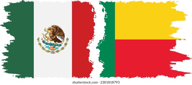 Benin and Mexico grunge flags connection, vector