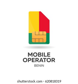 Benin mobile operator. SIM card with flag. Vector illustration