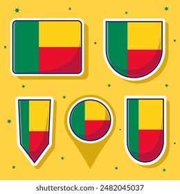 Benin Nationalflagge Cartoon Vektorgrafik Ikone Maskottchen Paket Packs. Symbolpaket für die Flagge nordafrikanischer Länder