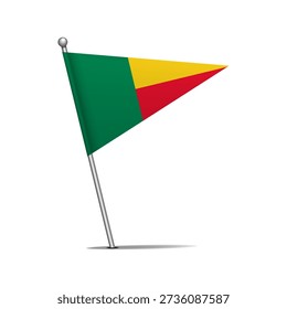 Benin national flag. Map pin flag stuck in a white background