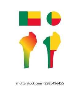 Benin national flag and maps vectors set....