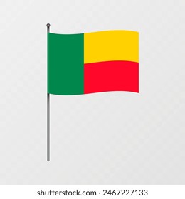 Benin national flag on flagpole. Vector illustration.